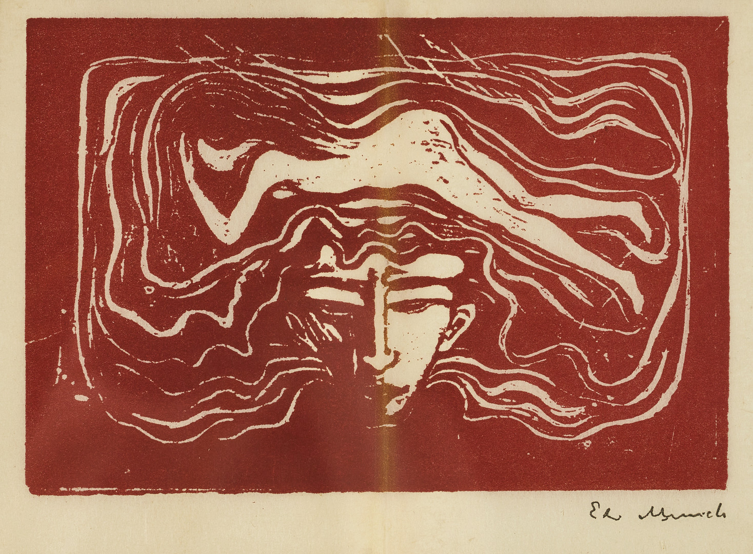 EDVARD MUNCH. efter, ”In man’s brain, färgträsnitt, signerad i plåten, Thielska Galleriet, Stockholm, 1962.