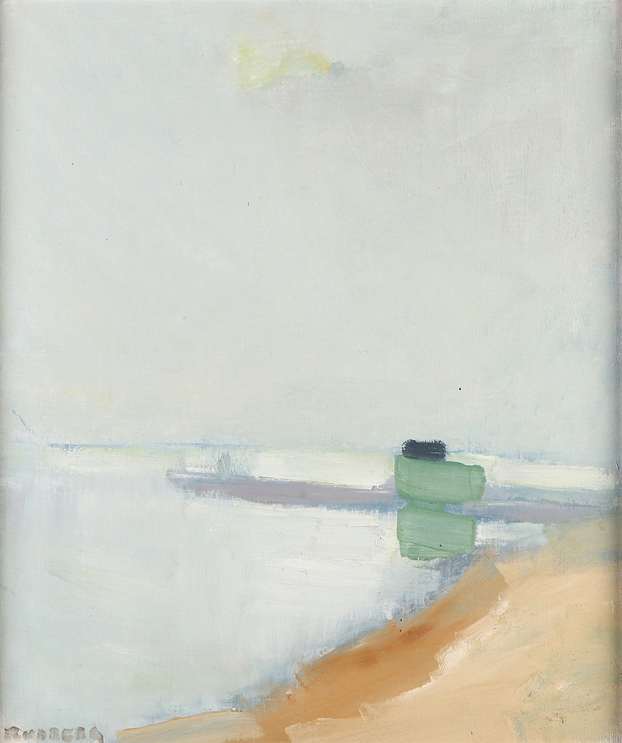 GUSTAV RUDBERG. Oljemålning på duuk. Kustlandskap. Signerad.