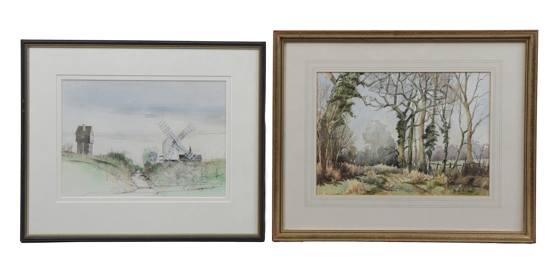 BRITISH SCHOOL 20TH CENTURY STUDY OF A WINDMILL TOGETHER WITH ANOTHER (2).