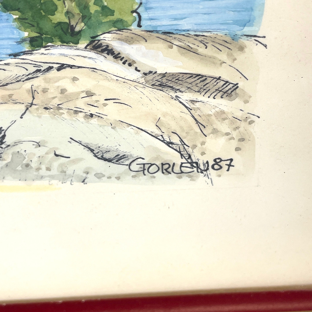 OIDENTIFIERAD KONSTNÄR, 2 st, blandteknik i akvarell och tusch, skärgårdsmiljöer bl a "Norrpada", signerade Gorlen samt daterade 87 resp 88.