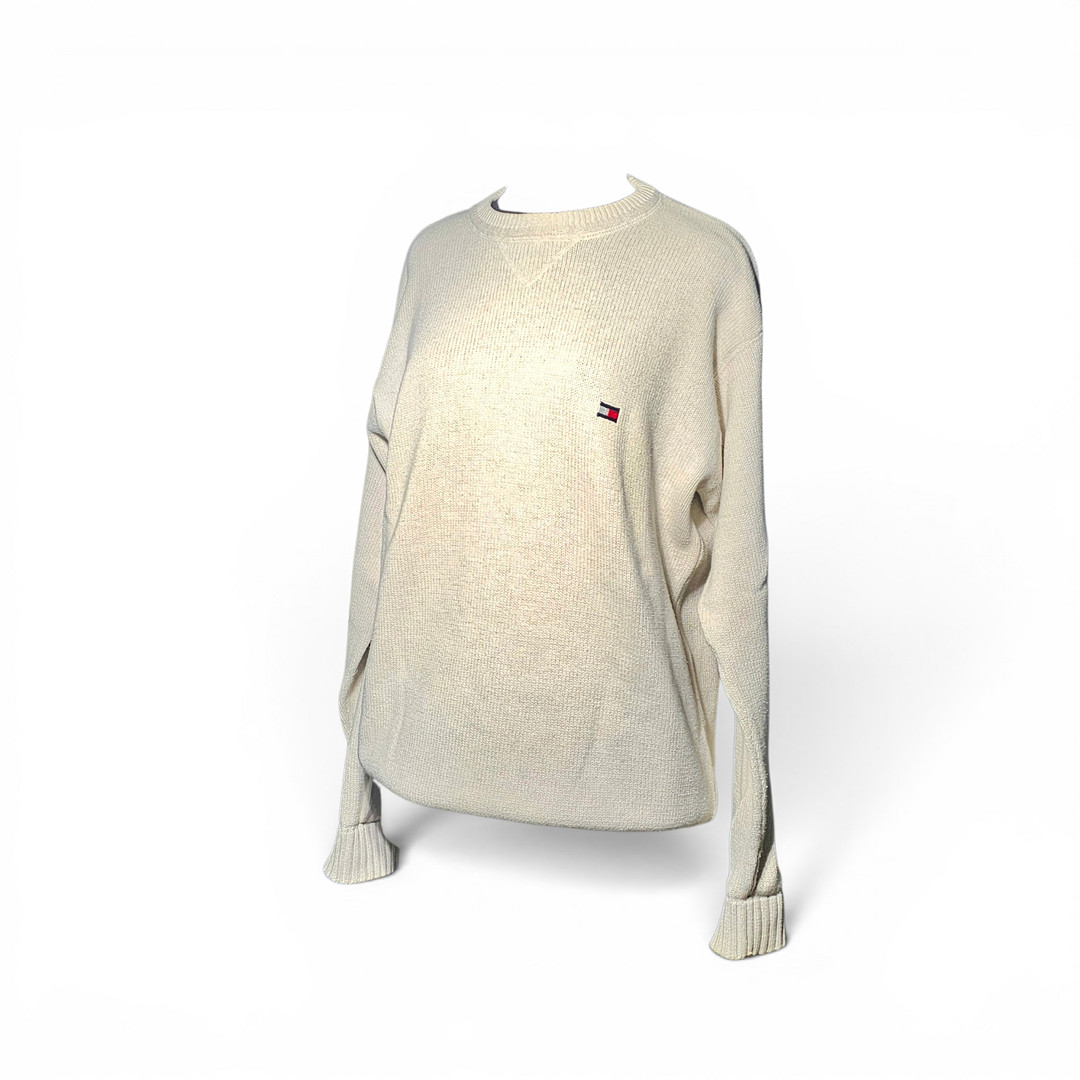 TOMMY HILFIGER. Jersey de algodón color marfil. Talla M.