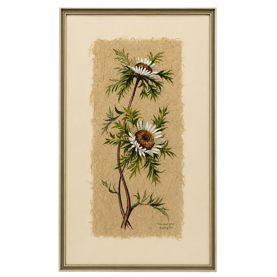 ANNEMARIE MANGLER, AQUARELL AUF BLÜTENFASERPAPIER, „DISTEL-MOTIV“.