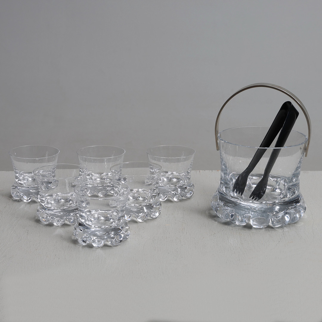 GÖRAN WÄRFF. Whiskyglas med ishink, 7 delar, glas, "Buster", Kosta.