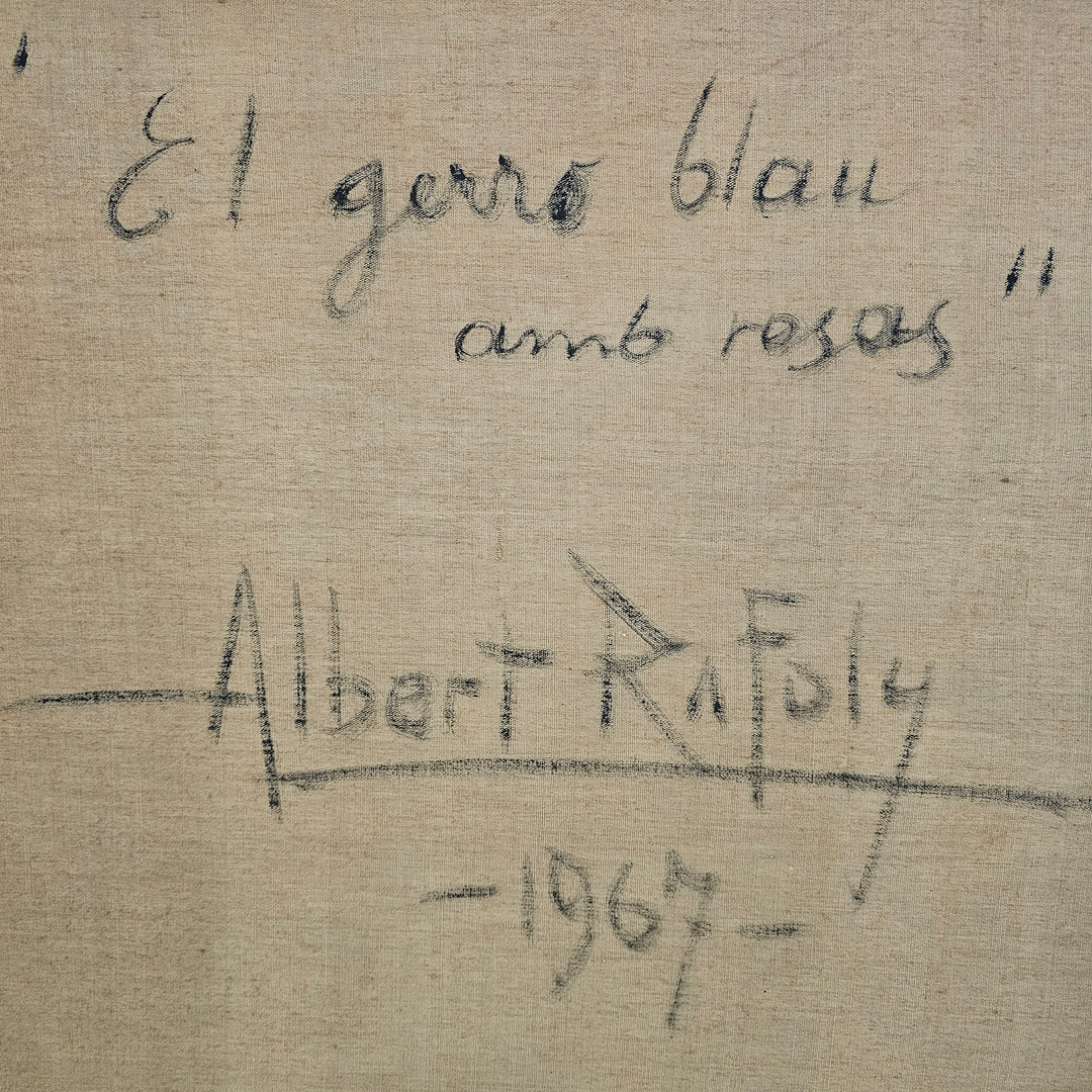 ALBERT RÀFOLS CULLERÉS. "El gerro blau amb roses", óleo sobre lienzo.