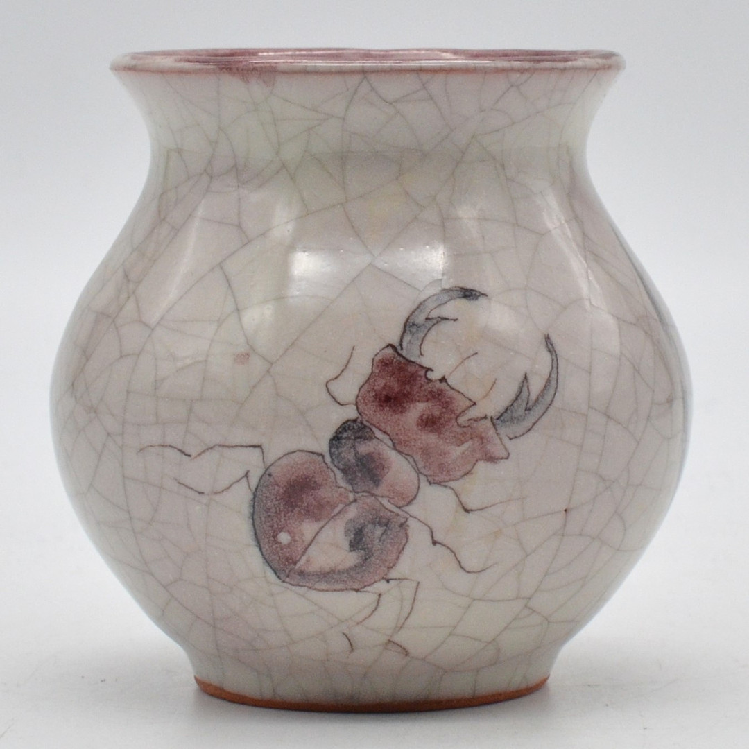 THIBAULT WOLFGANG (1951-2023). VASE MIT HIRSCHKÄFER, KERAMIK, VINTAGE.