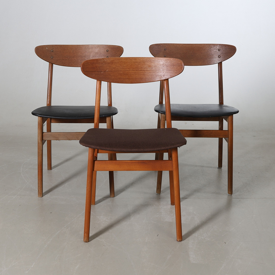 STOLAR, 3 st, teak, modell nr 210, Farstrup Stolefabrik, Danmark, 1950/60-tal.