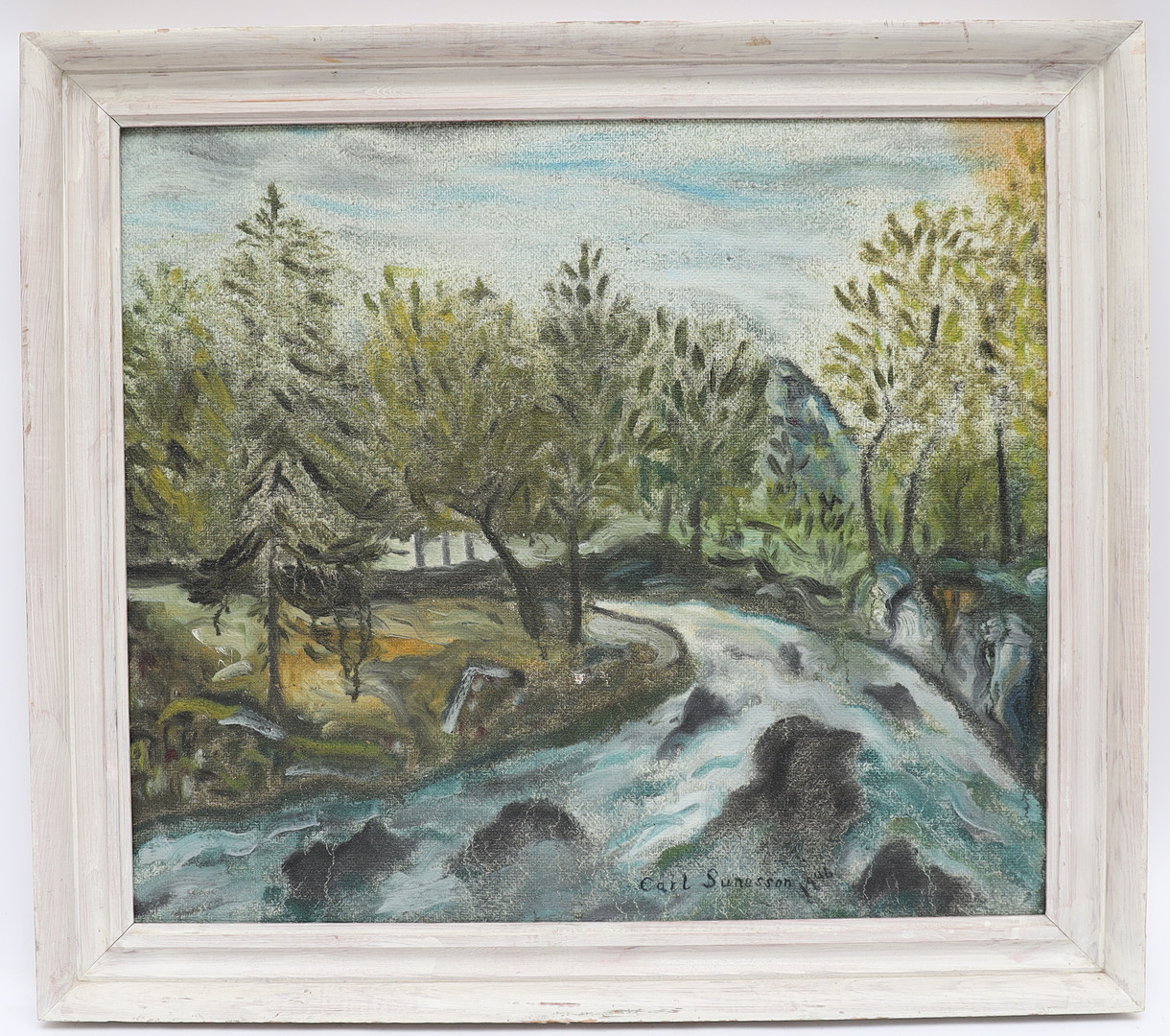 CARL SUNESSON/KEJSARCALLE. Skogsbild, oljemålning på pannå, signerad och 1946.