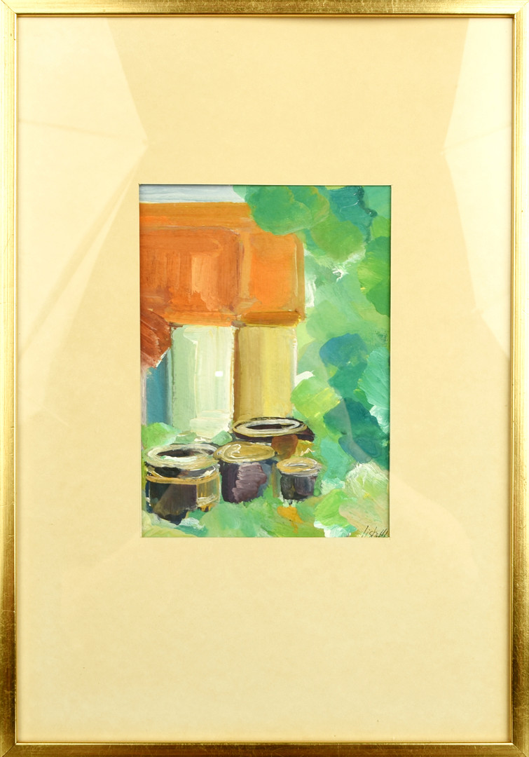 LISBETH LINDQVIST FORSBERG. Gouache på papper, "Fiskeläget", 1980.