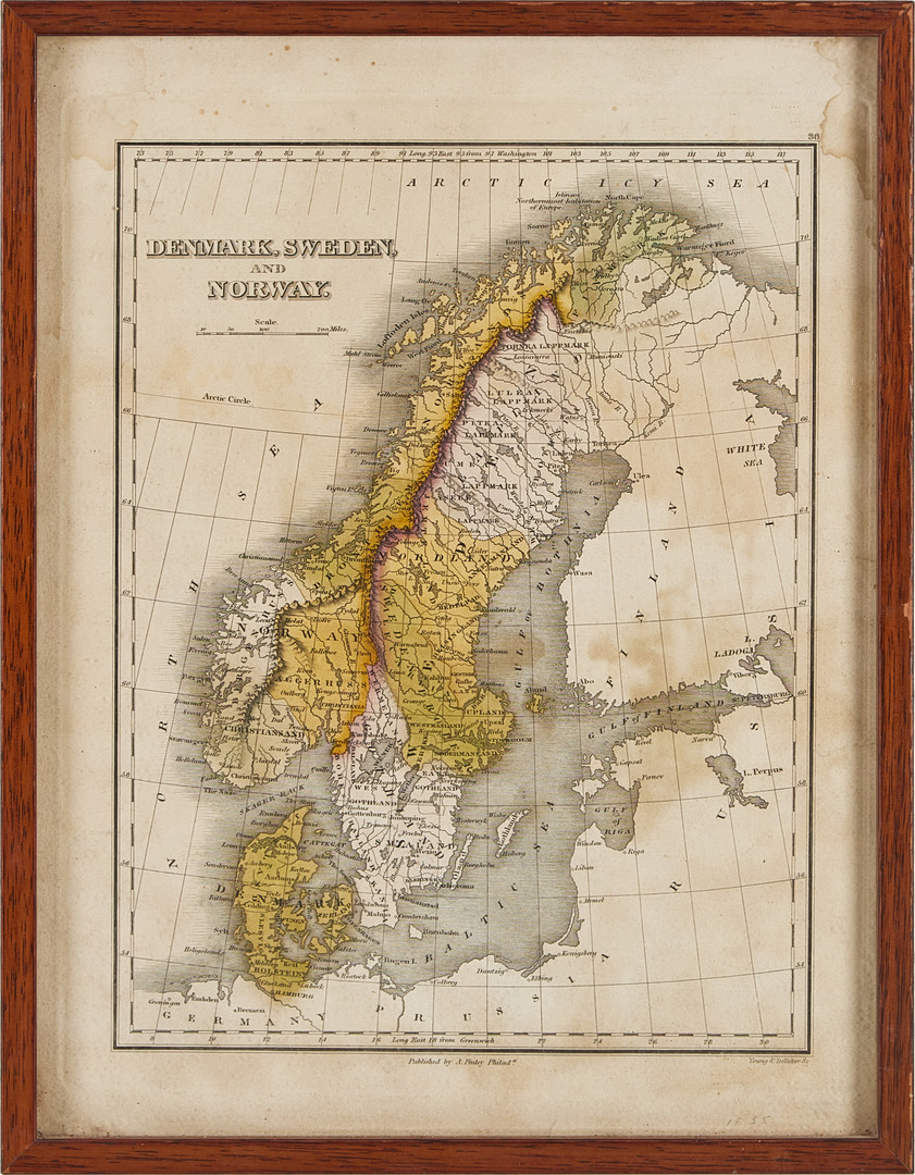 KARTA, "Denmark, Swden and Norway, A. Finley Philadelphia, 1800-talets andra kvartal.