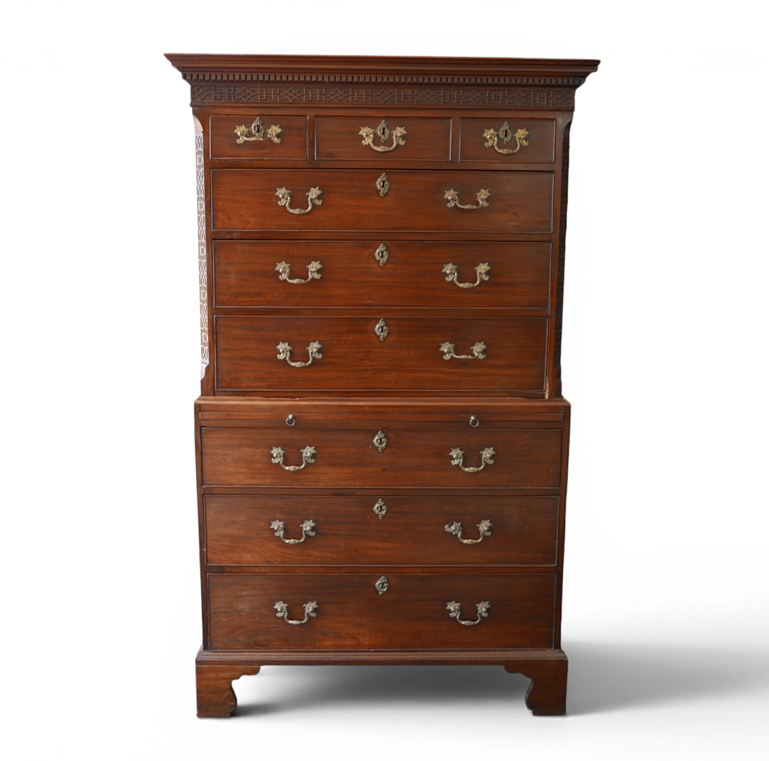 IN THE STYLE OF THOMAS CHIPPENDALE A MAHOGANY TALLBOY.