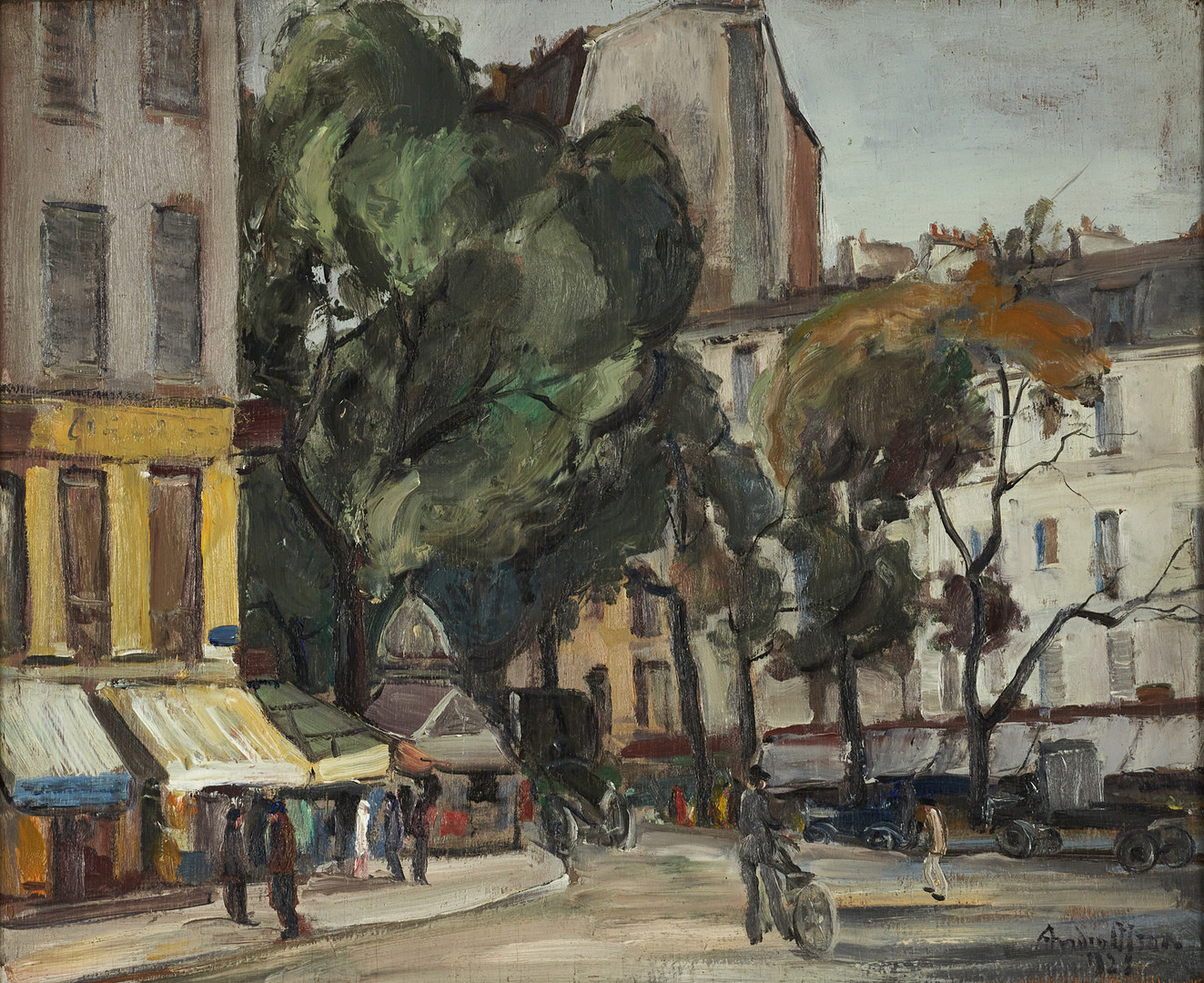 ANDERS OLSON (1880-1955), "Gata i Paris", signerad och daterad, 1920-tal, olja på pannå.