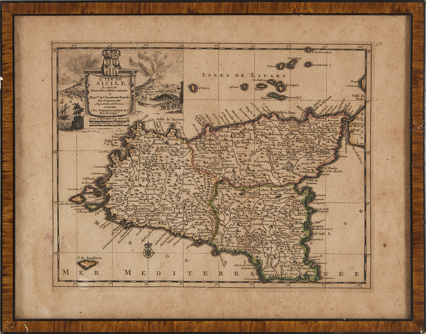 KARTA, "L´ile de Sicile..." Pierre van der Aa, 1700-talets början. DElvis kolorerad.