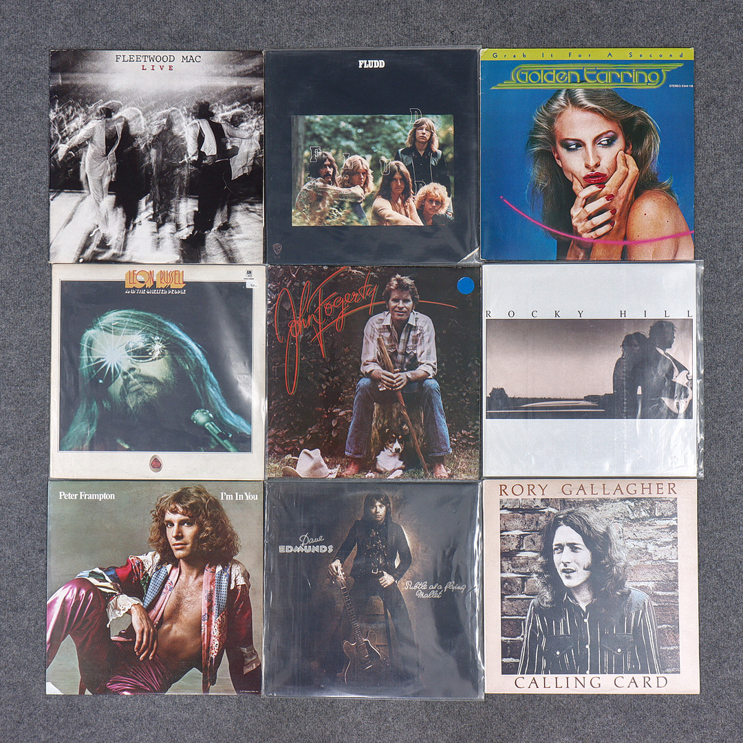 9 LP-SKIVOR, FLEETWOOD MAC, RORY GALLAGHER, DAVE EDMUNDS, PETER FRAMPTON, ROCKY HILL, JOHN FOGERTY, LEON RUSSELL, GOLDEN EARRING, FLUDD.
