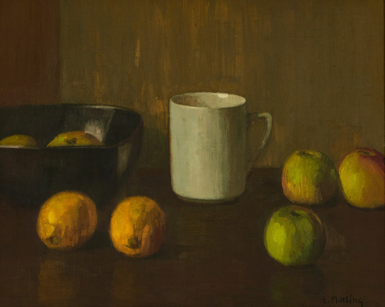 LEOPOLD MORSING, (Sverige, 1887-1971), Stilleben med frukt, signerad, olja på duk ställd på pannå.