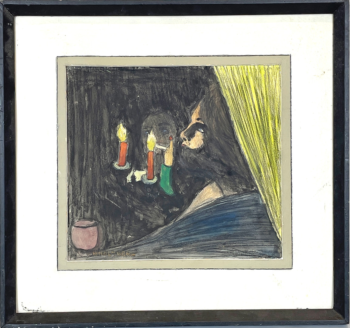 OIDENTIFIERAD KONSTNÄR, möjligen Harry Holmberg (1895-1977), blandteknik på pannå, spegling i fönsterglas, signerad H. Holmberg.
