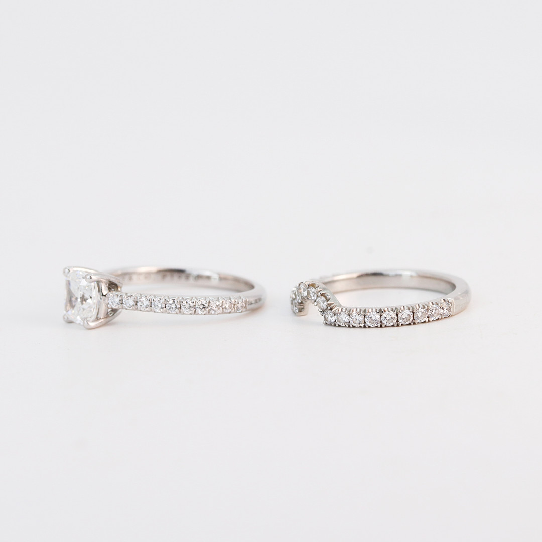 PLATINUM TIFFANY DIAMOND RING AND CAMPANION.