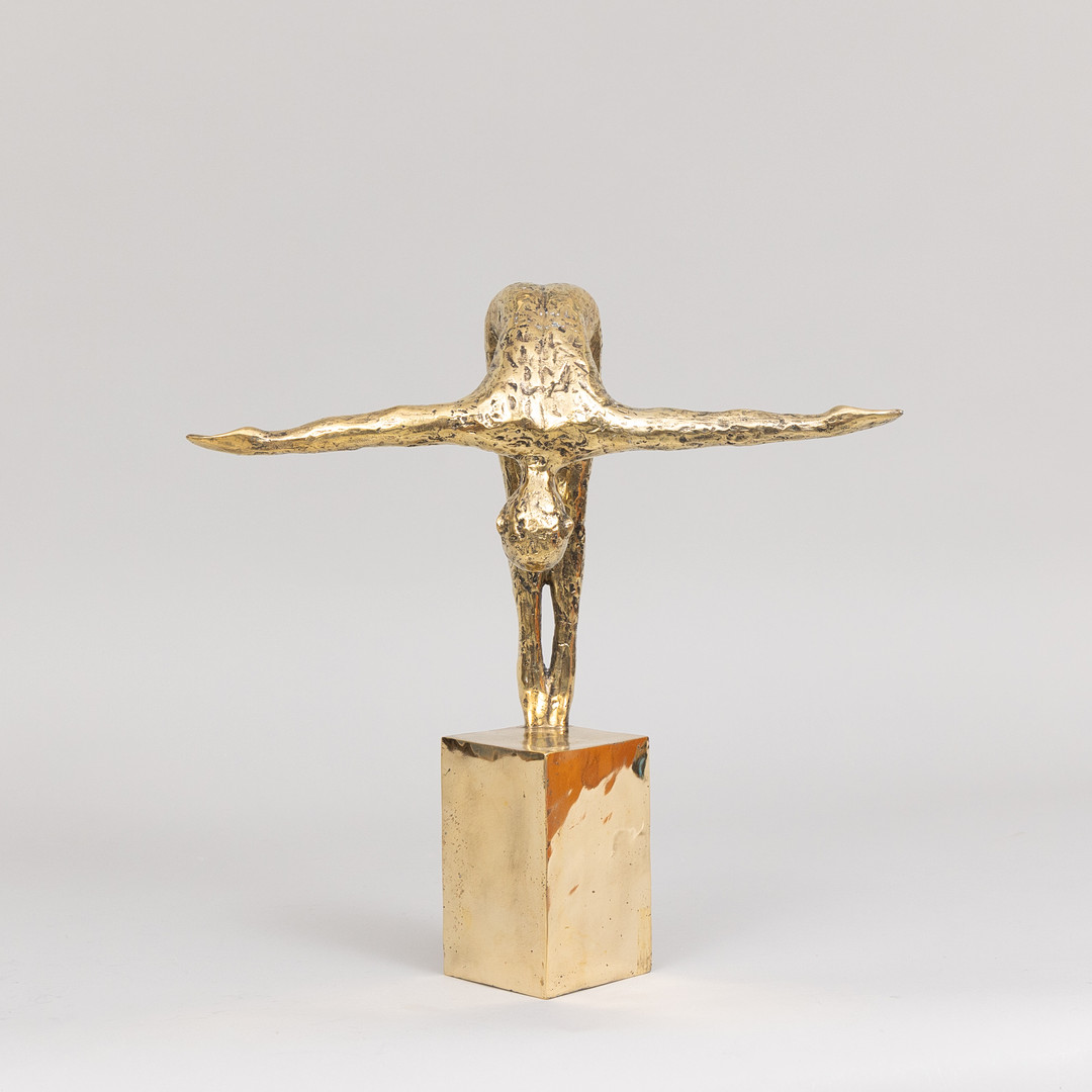 SKULPTUR, Simhoppare, guldpatinerad brons, Art People Gallery, Sweden, stämplad A P G.