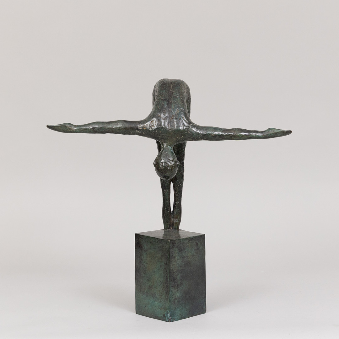 SKULPTUR, Simhoppare, grönpatinerad brons, Art People Gallery, Sweden, stämplad A P G.