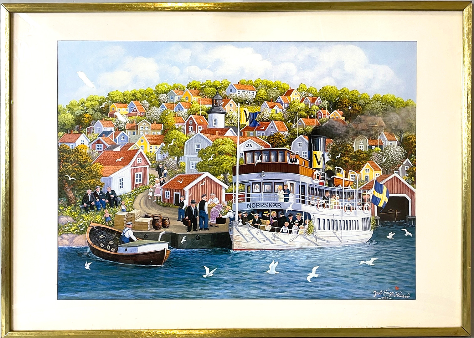 BERT HÅGE HÄVERÖ. Reproduktion, Norrskär vid kajen, signerad samt daterad 1983 i trycket.