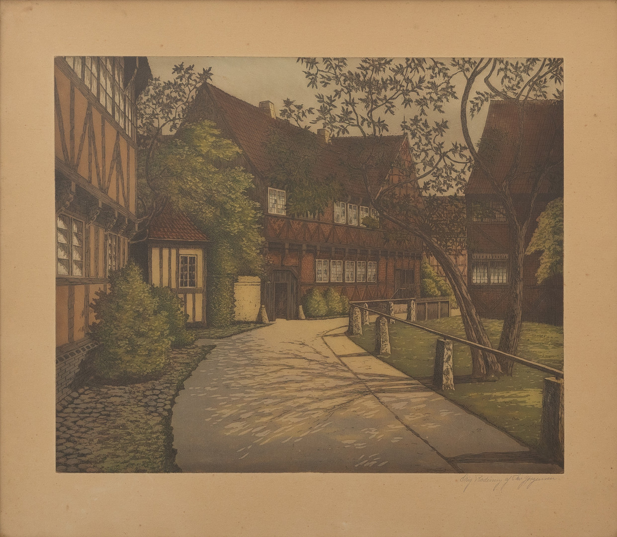 THORVALD JØRGENSEN (DANMARK 1867-1946). Den Gamle By i Århus, färgetsning, signerad.