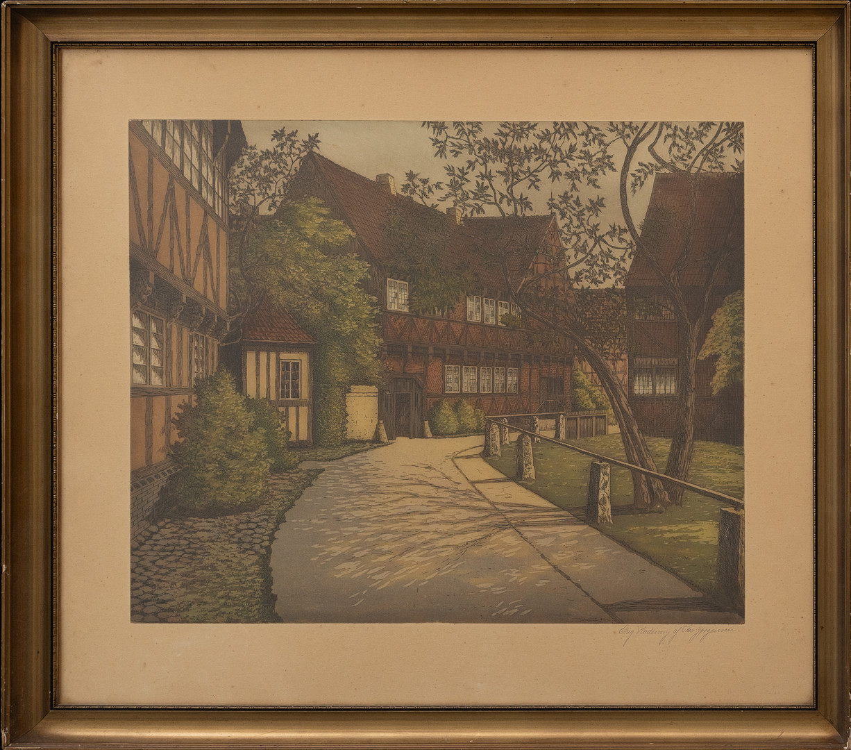 THORVALD JØRGENSEN (DANMARK 1867-1946). Den Gamle By i Århus, färgetsning, signerad.