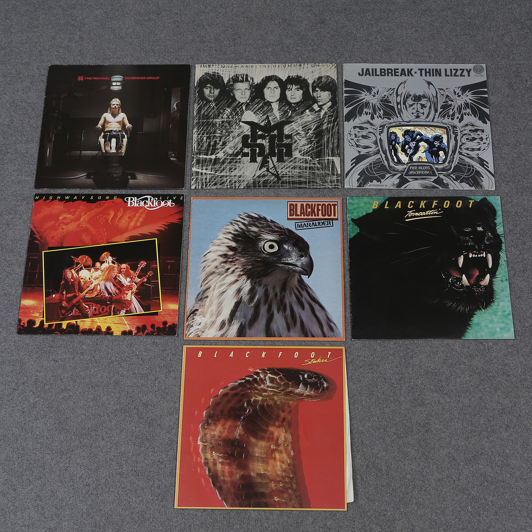 7 LP-SKIVOR, BLACKFOOT, THIN LIZZY, THE MICHAEL SCHENKER GROUP.