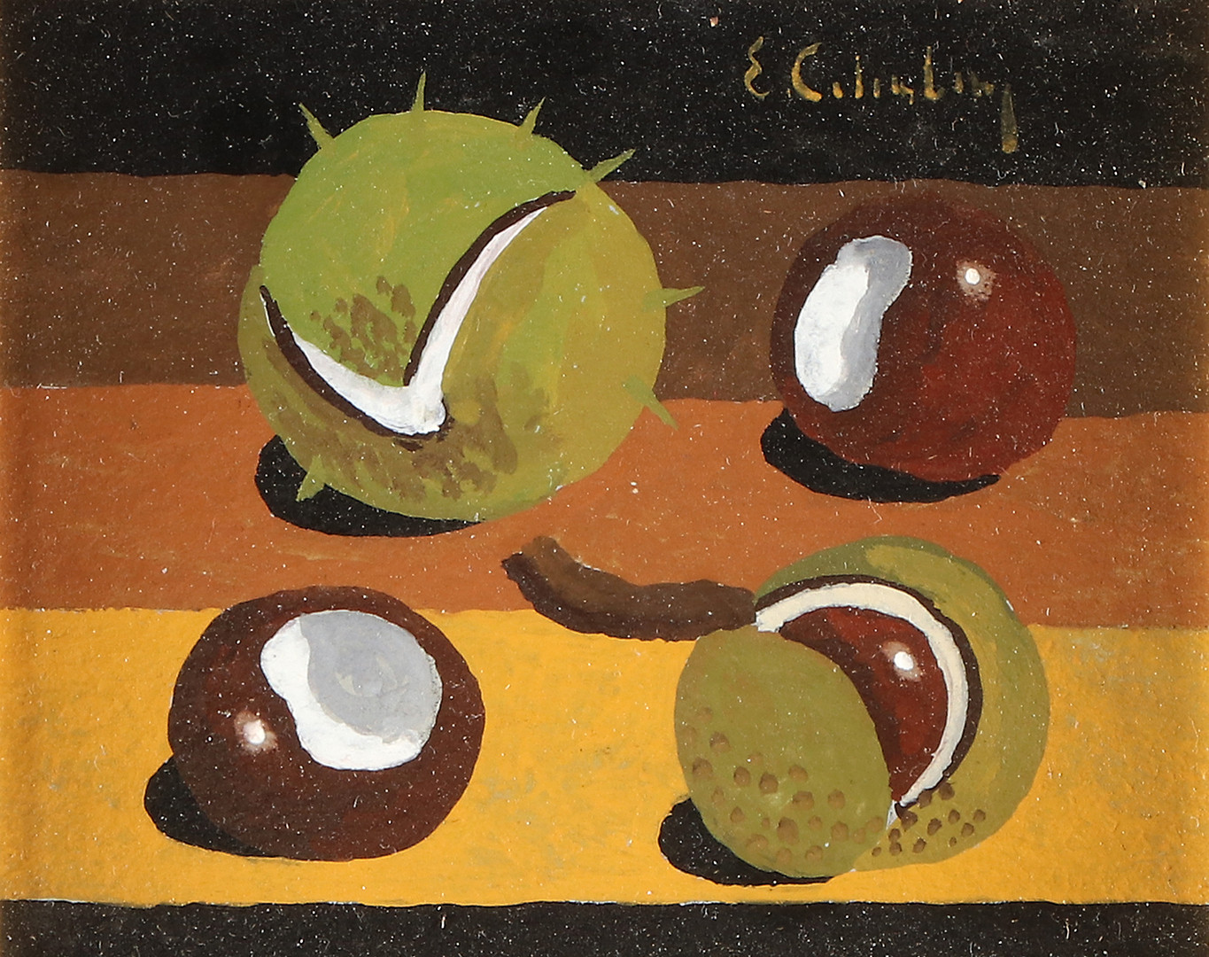 ERIC CEDERBERG. Tempera. Stilleben med kastanjer. Signerad.