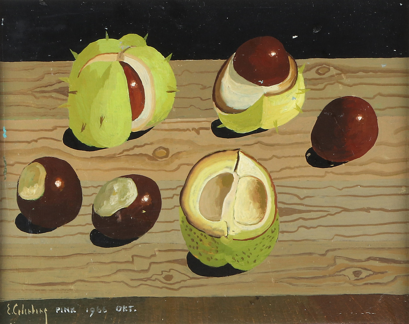 ERIC CEDERBERG. Tempera. Stilleben med kastanjer. Signerad och daterad 1966.