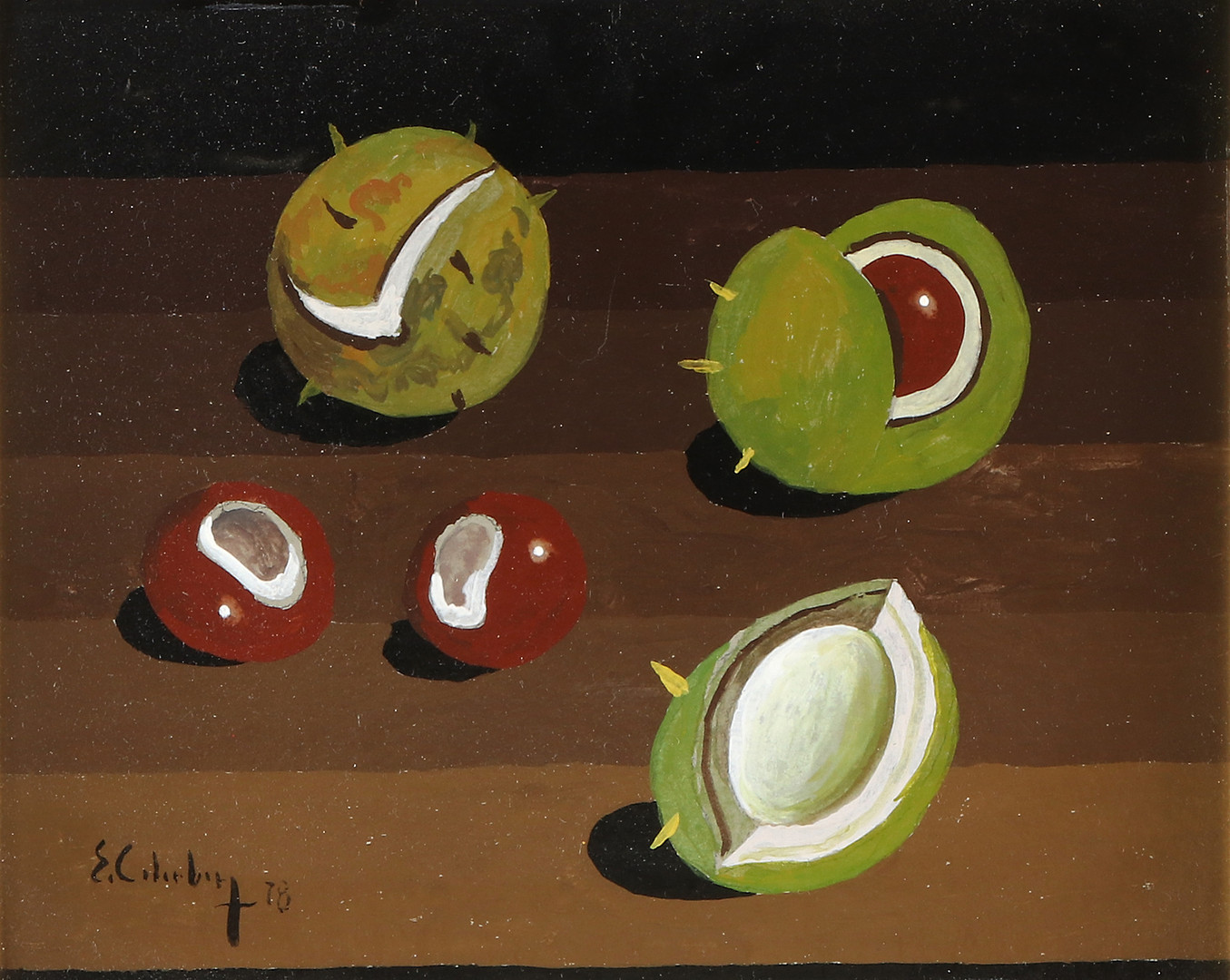 ERIC CEDERBERG. Tempera. Stilleben med kastanjer. Signerad och daterad 78.
