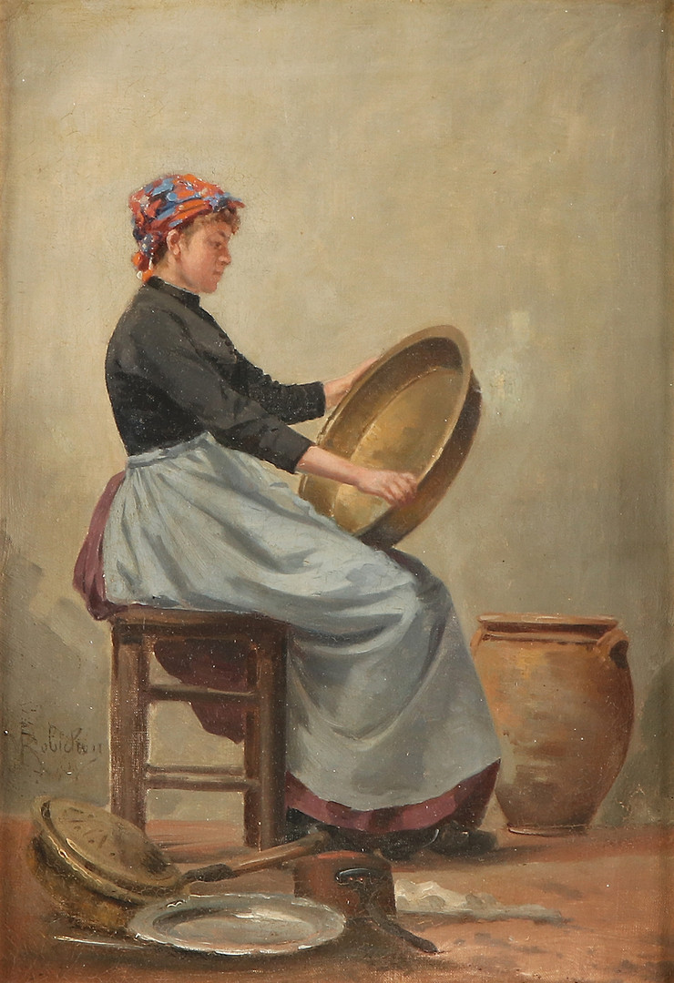 OIDENTIFIERAD KONSTNÄR, OTYDLIGT SIGNERAD. Oljemålning på duk. Sittande kvinna. Troligen Frankrike, 1800-tal.