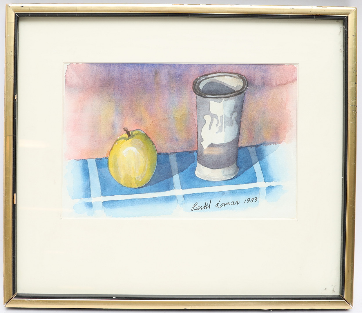BERTIL LOMAN. Stilleben med äpple, akvarell, signerad.