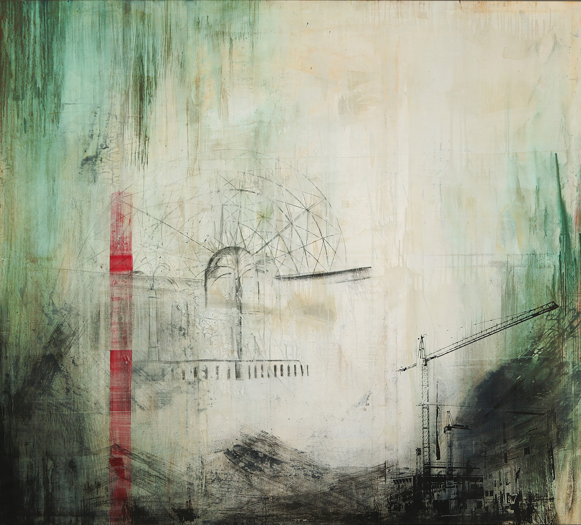MALENE SCHJØLL F. 1965. Komposition, mixed media på lærred, signeret og dateret 2008.