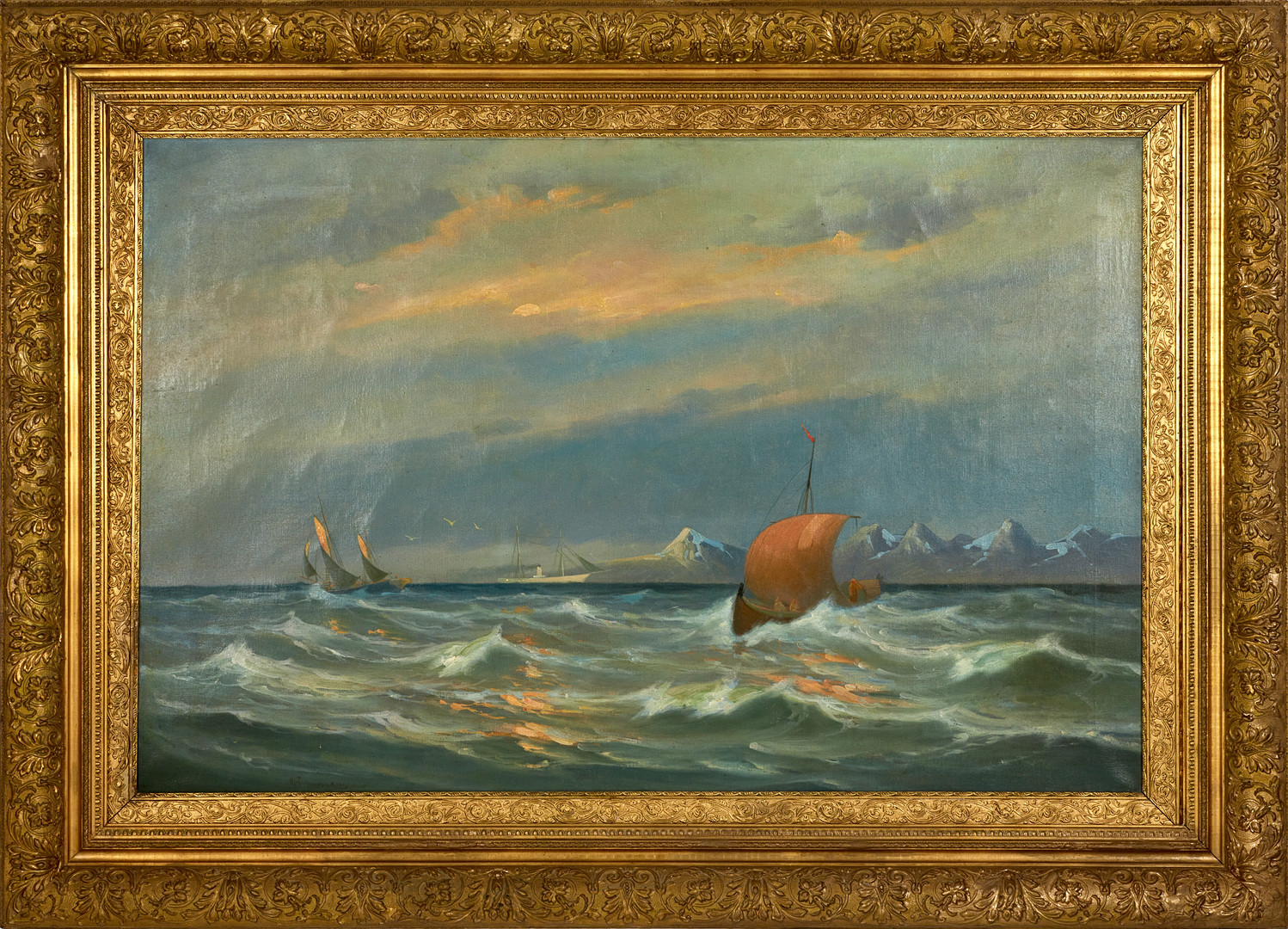 ARVID JOHANSSON, (SVERIGE, 1862-1923). Segelbåtar till havs, signerad, olja på duk.