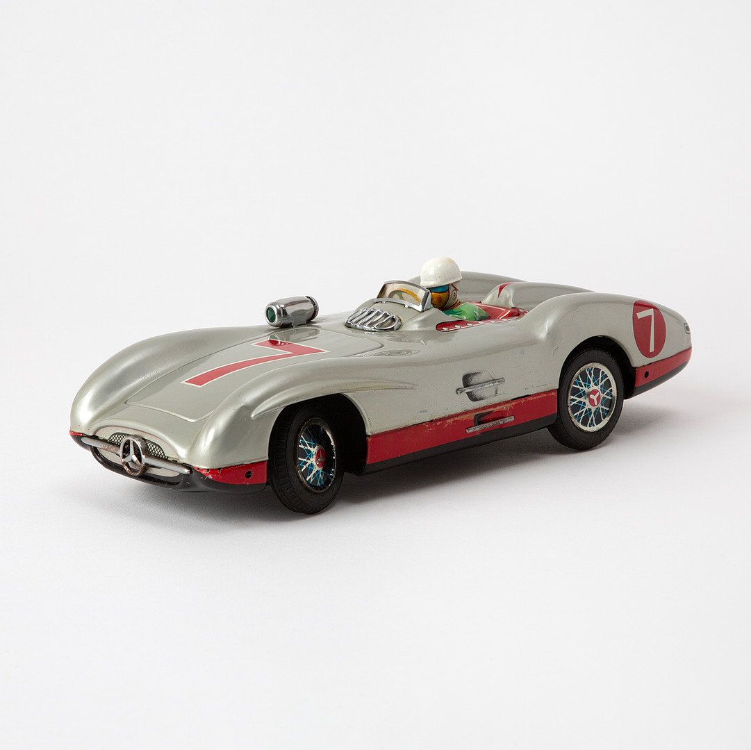 MARUSAN, "Go Stop Benz Racer", modellbil, lackerad plåt, Japan, 1950-tal.
