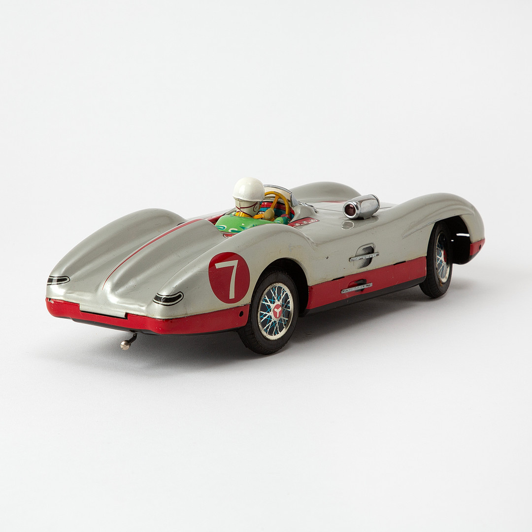 MARUSAN, "Go Stop Benz Racer", modellbil, lackerad plåt, Japan, 1950-tal.