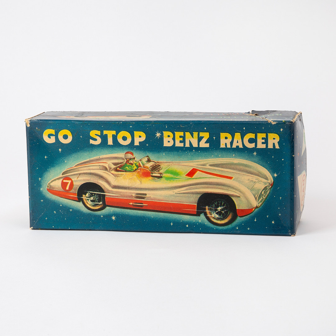 MARUSAN, "Go Stop Benz Racer", modellbil, lackerad plåt, Japan, 1950-tal.