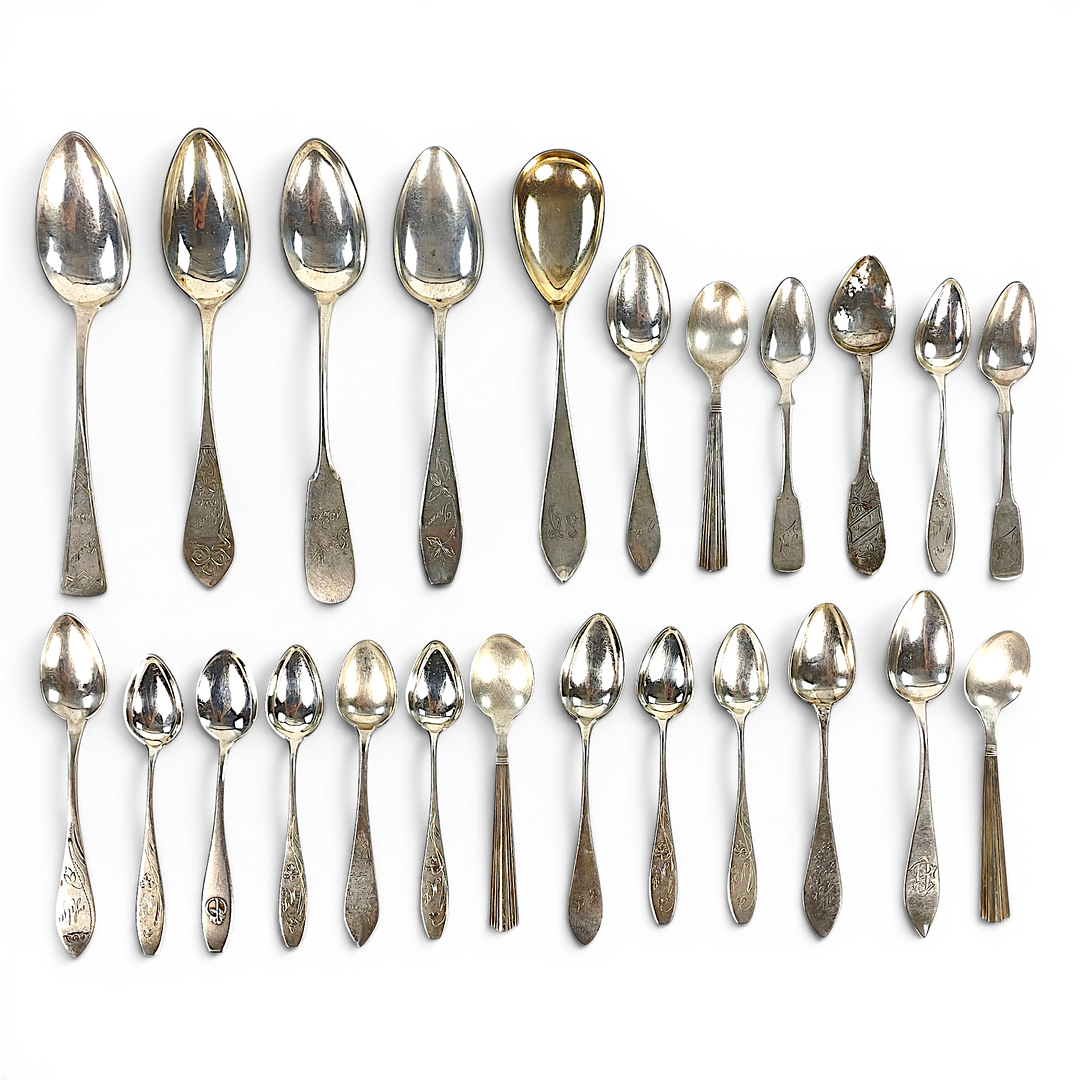 PARTI KAFFE-/ BORDSSKEDAR, silver, 24 st, Finland. Vikt ca 355 gram.