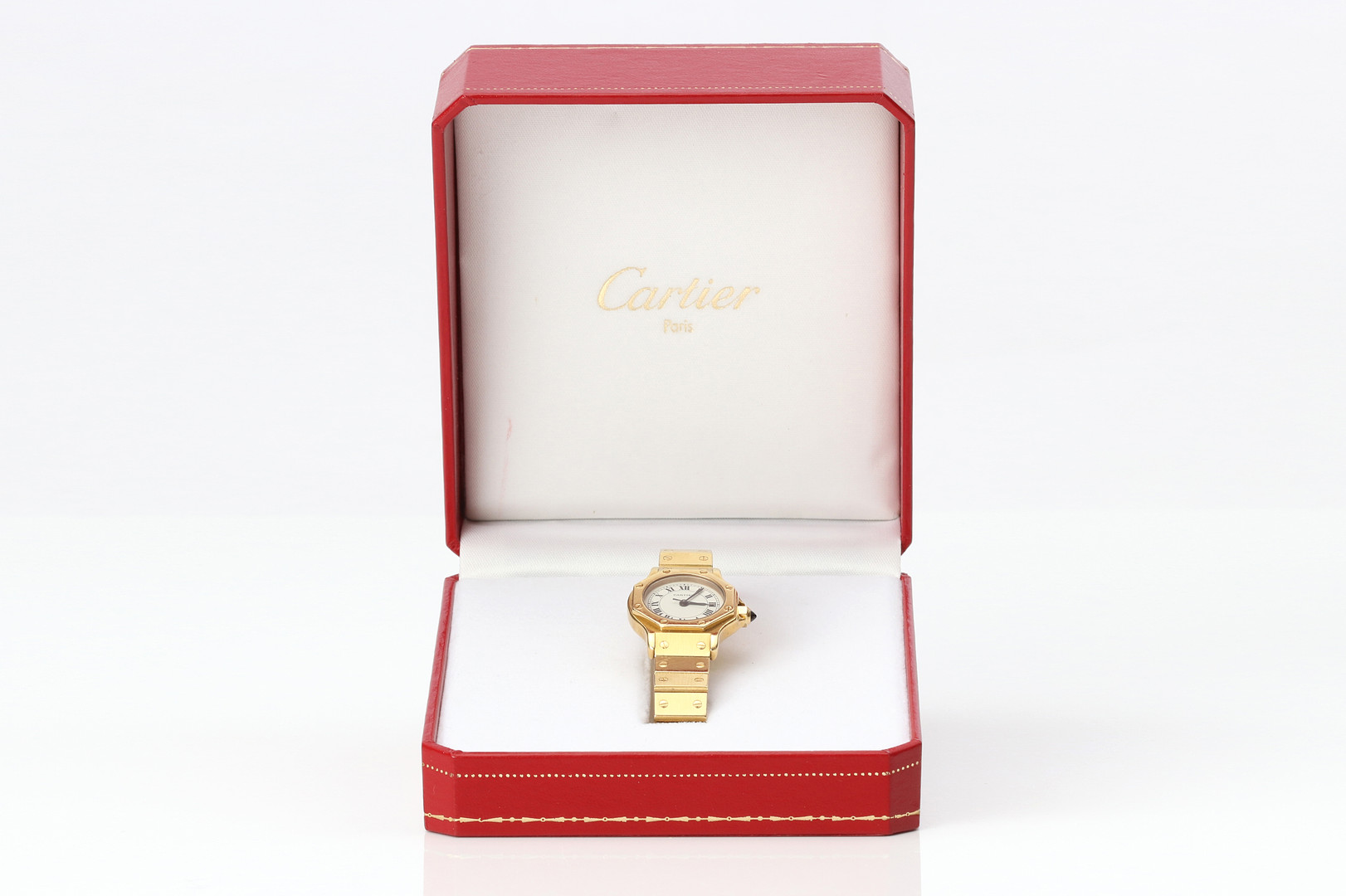 CARTIER "SANTOS" OCTAGON AUTOMATIC, DAMARMBANDSUR. Boett och länk i 18k guld.