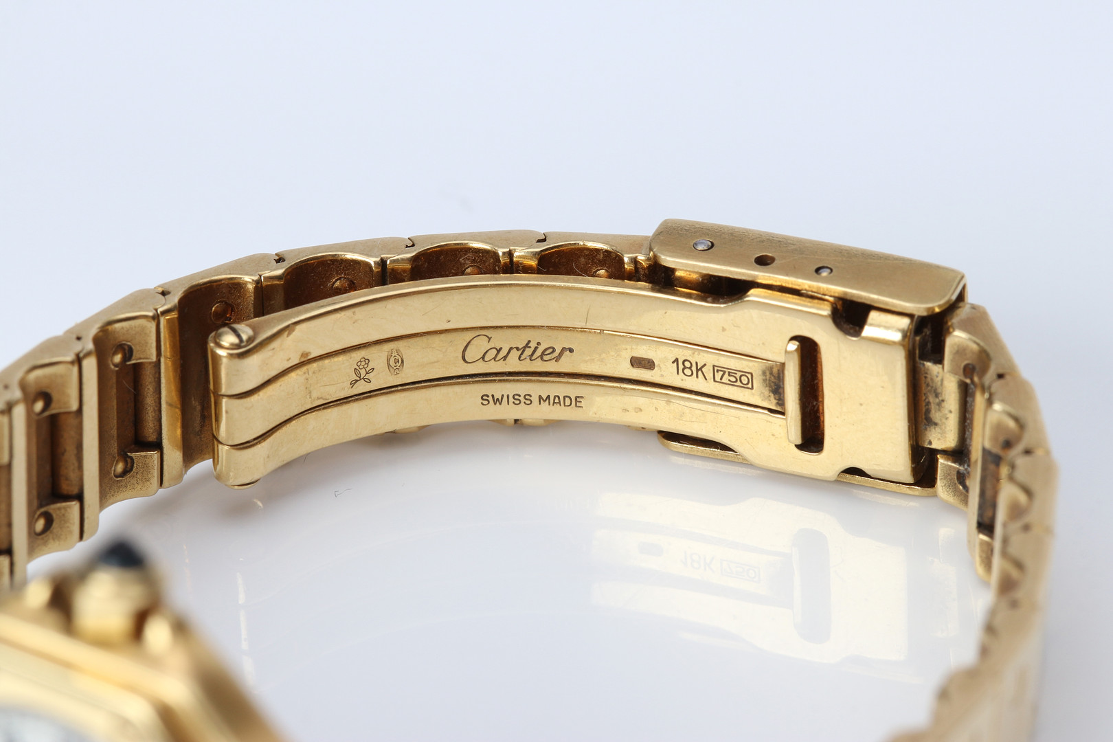 CARTIER "SANTOS" OCTAGON AUTOMATIC, DAMARMBANDSUR. Boett och länk i 18k guld.