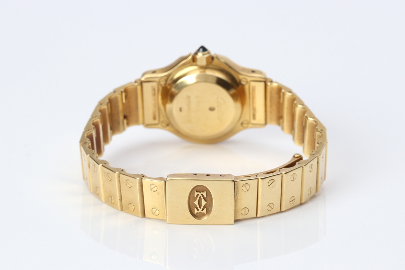 CARTIER "SANTOS" OCTAGON AUTOMATIC, DAMARMBANDSUR. Boett och länk i 18k guld.