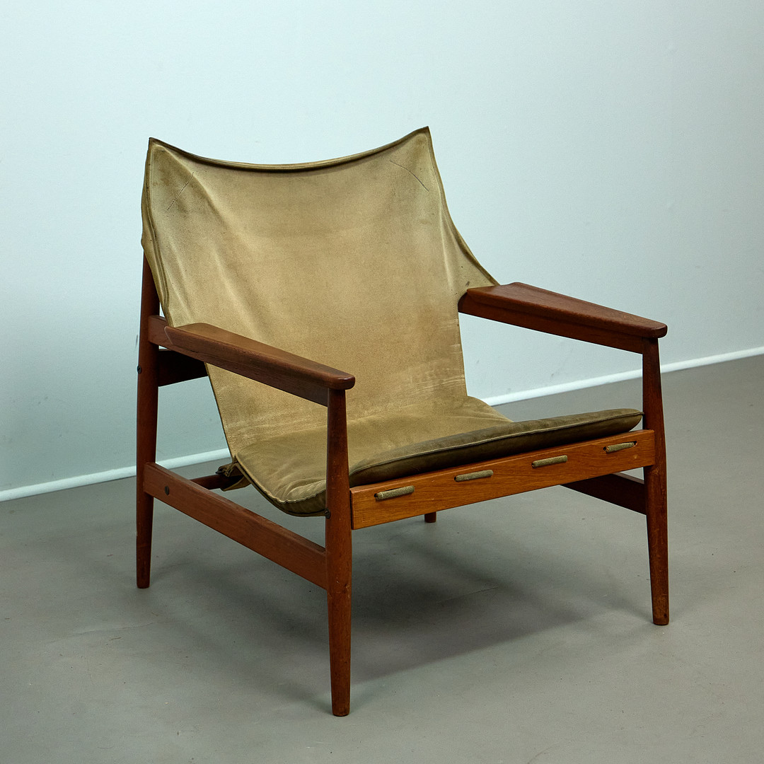 HANS OLSEN. Lounge Sessel / Armlehnsessel, Viska Möbler, Kinna, Teak, Leder, Dänemark.