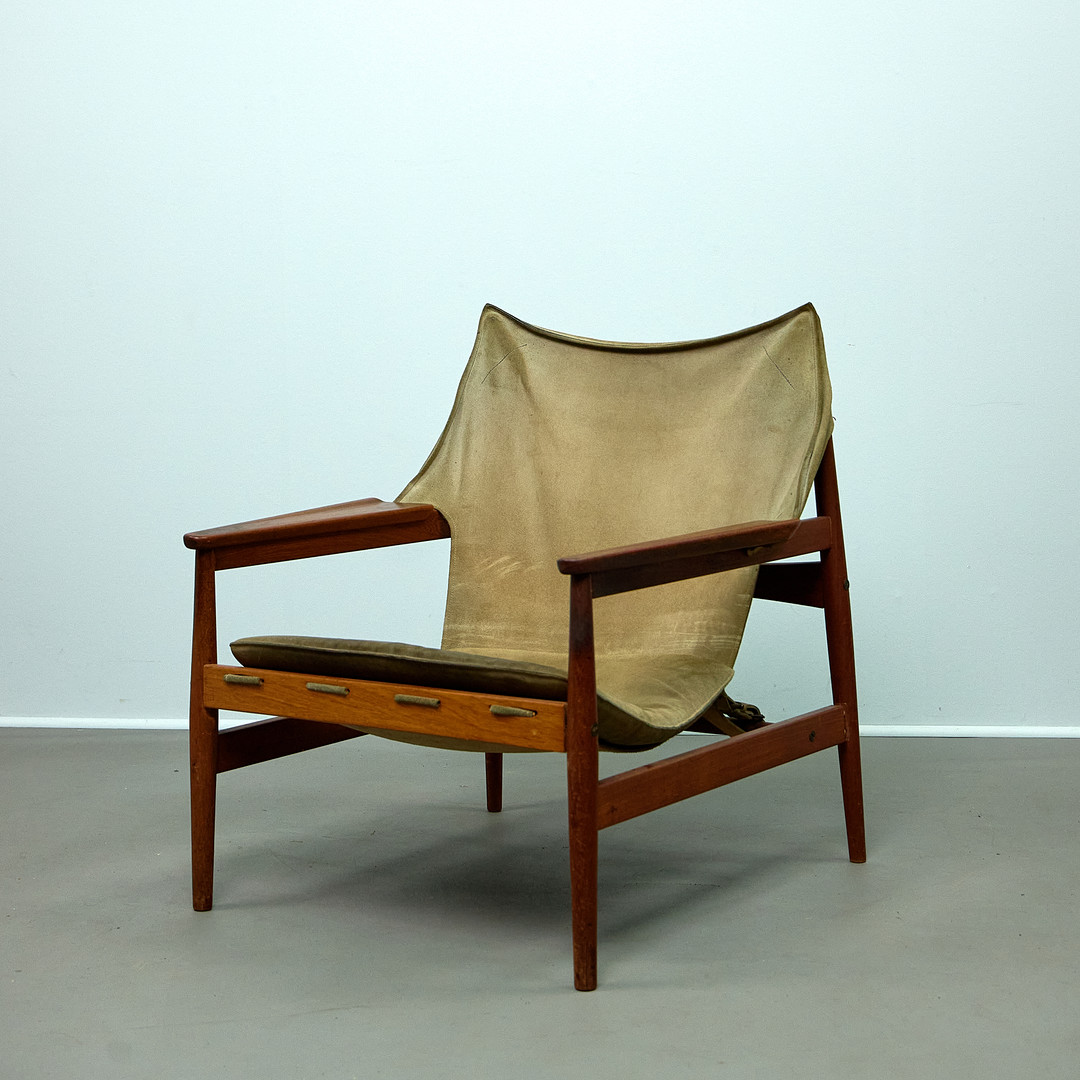 HANS OLSEN. Lounge Sessel / Armlehnsessel, Viska Möbler, Kinna, Teak, Leder, Dänemark.