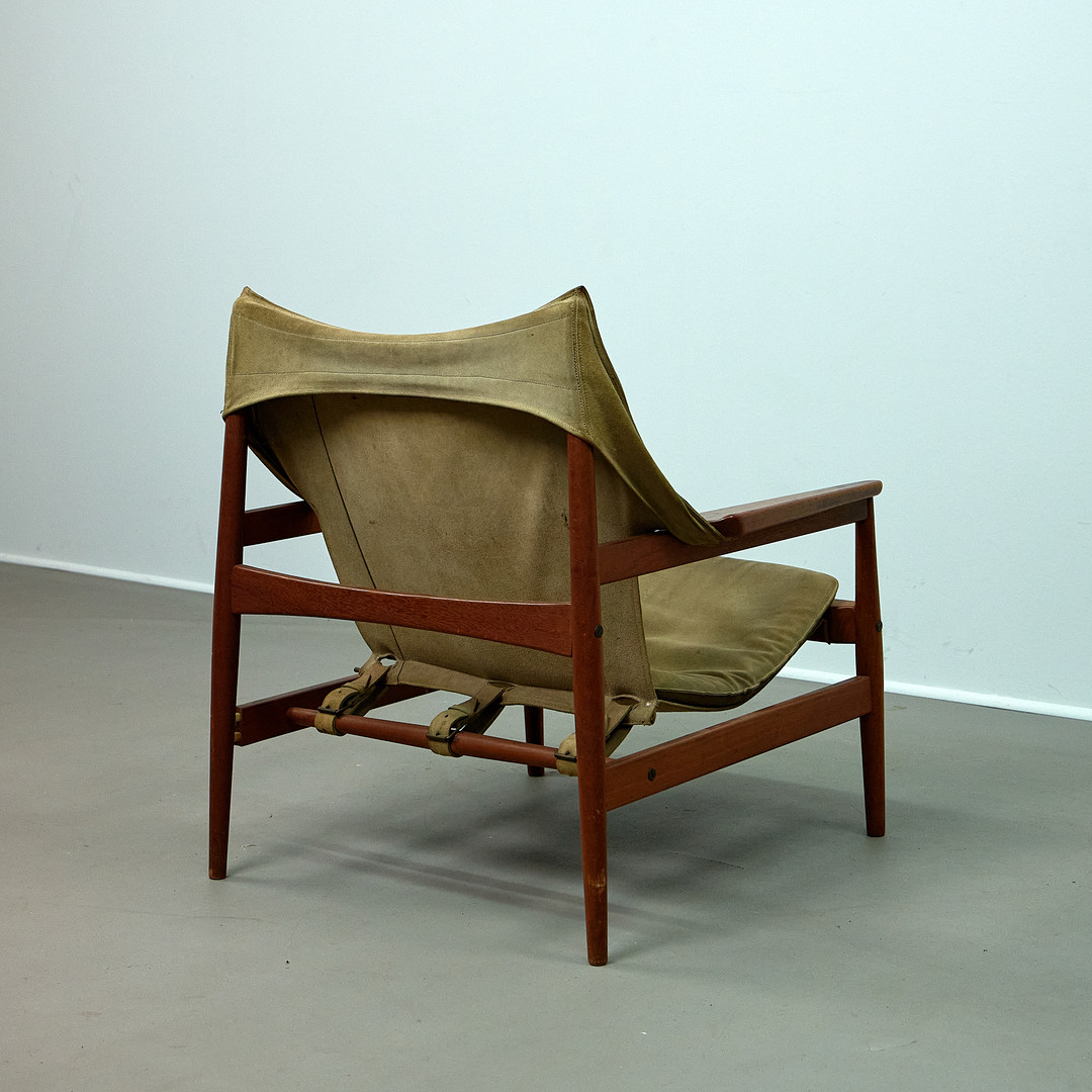 HANS OLSEN. Lounge Sessel / Armlehnsessel, Viska Möbler, Kinna, Teak, Leder, Dänemark.