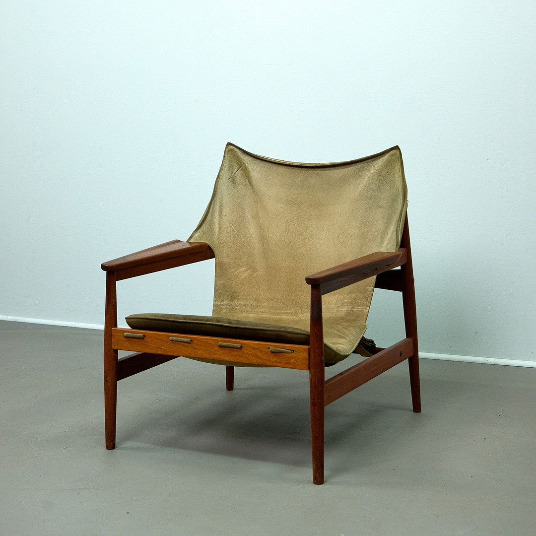HANS OLSEN. Lounge Sessel / Armlehnsessel, Viska Möbler, Kinna, Teak, Leder, Dänemark.