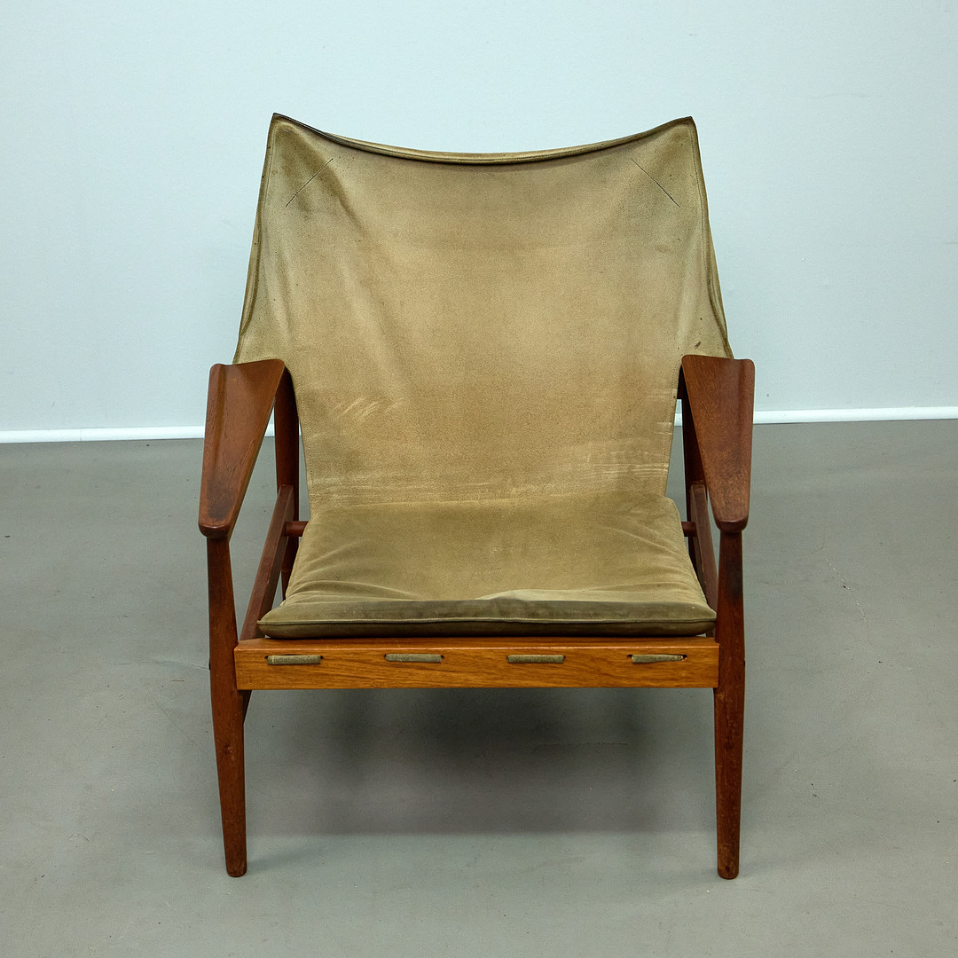 HANS OLSEN. Lounge Sessel / Armlehnsessel, Viska Möbler, Kinna, Teak, Leder, Dänemark.