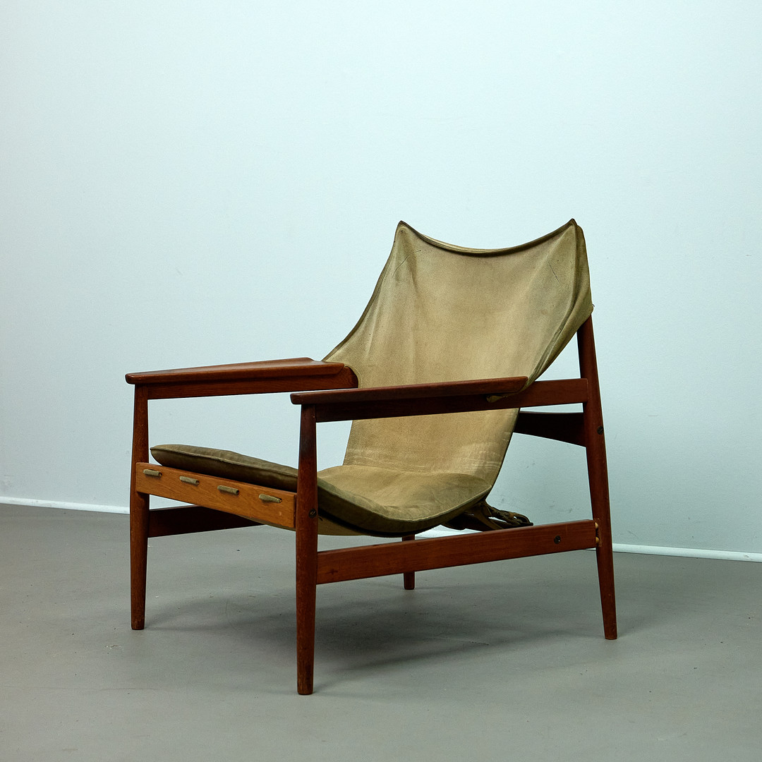 HANS OLSEN. Lounge Sessel / Armlehnsessel, Viska Möbler, Kinna, Teak, Leder, Dänemark.