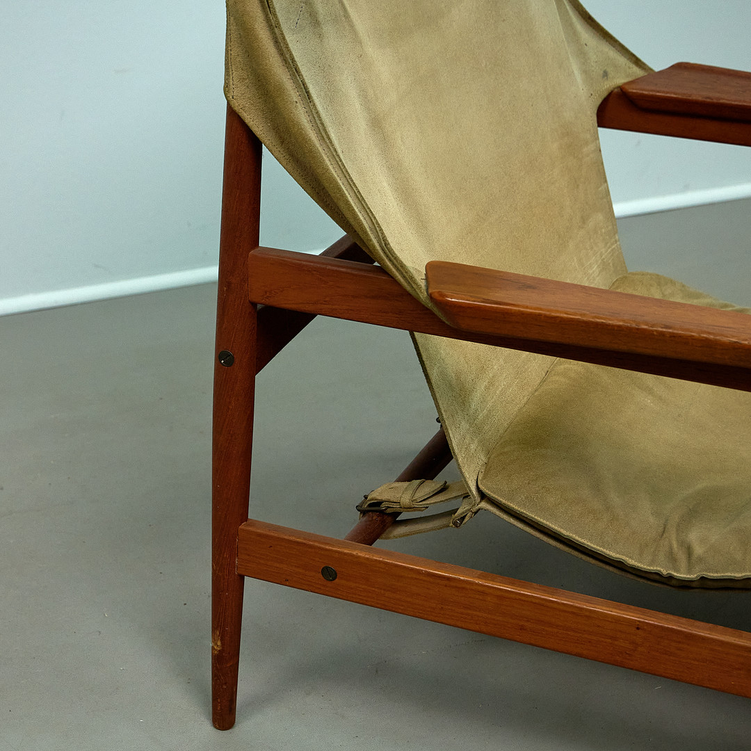 HANS OLSEN. Lounge Sessel / Armlehnsessel, Viska Möbler, Kinna, Teak, Leder, Dänemark.