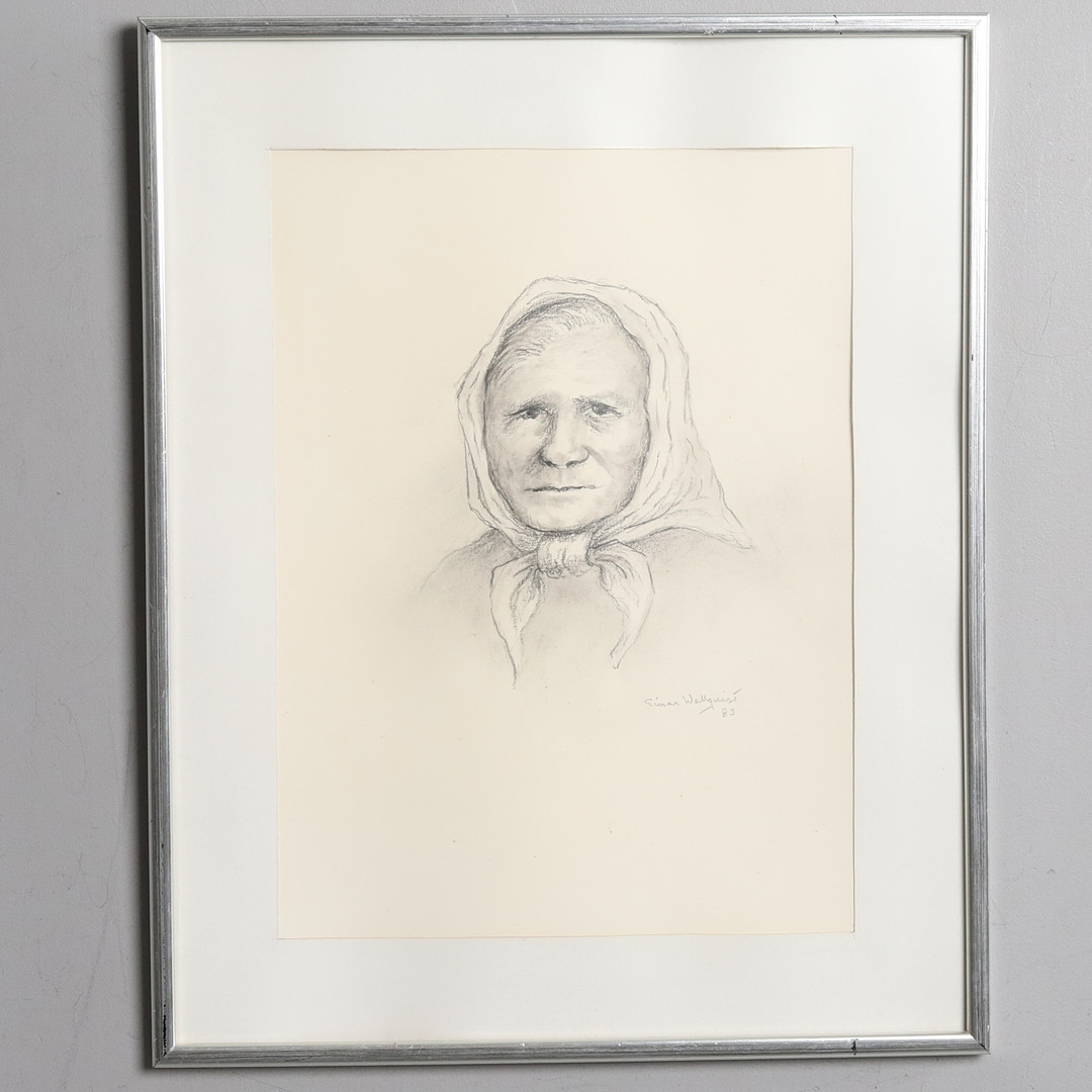 EINAR WALLQUIST. Teckning, "Porträtt av kvinna", signerad och daterad 83.
