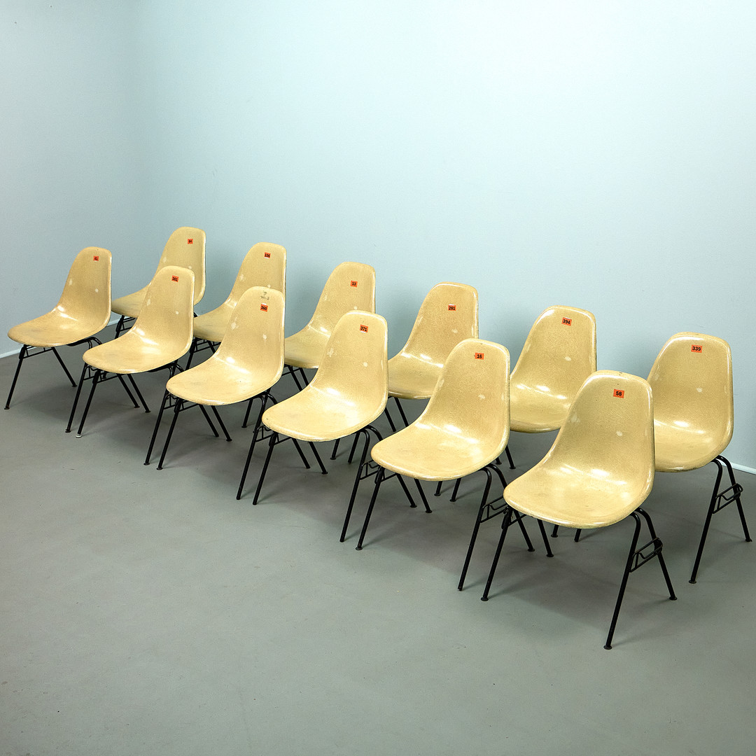 CHARLES & RAY EAMES. für Herman Miller, Stühle, DSS, Sitze aus Fiberglas, Metall, 70er Jahre (12).