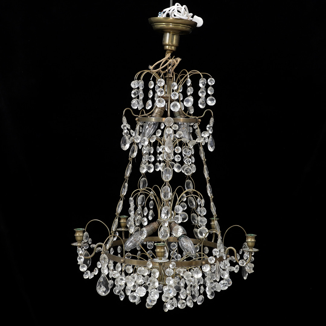 LJUSKRONA, mässing/glasprismor, 1900-talets första hälft.